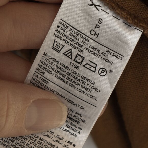 Old Navy Linen Blazer Tan Minimal Classic Academia Mustard Long Jacket Coat - Picture 7 of 8